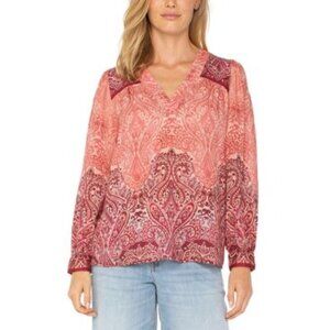 Liverpool New$98 Long Sleeve V-Neck Blouse Ombre Paisley Size M Tunic Top Shirt